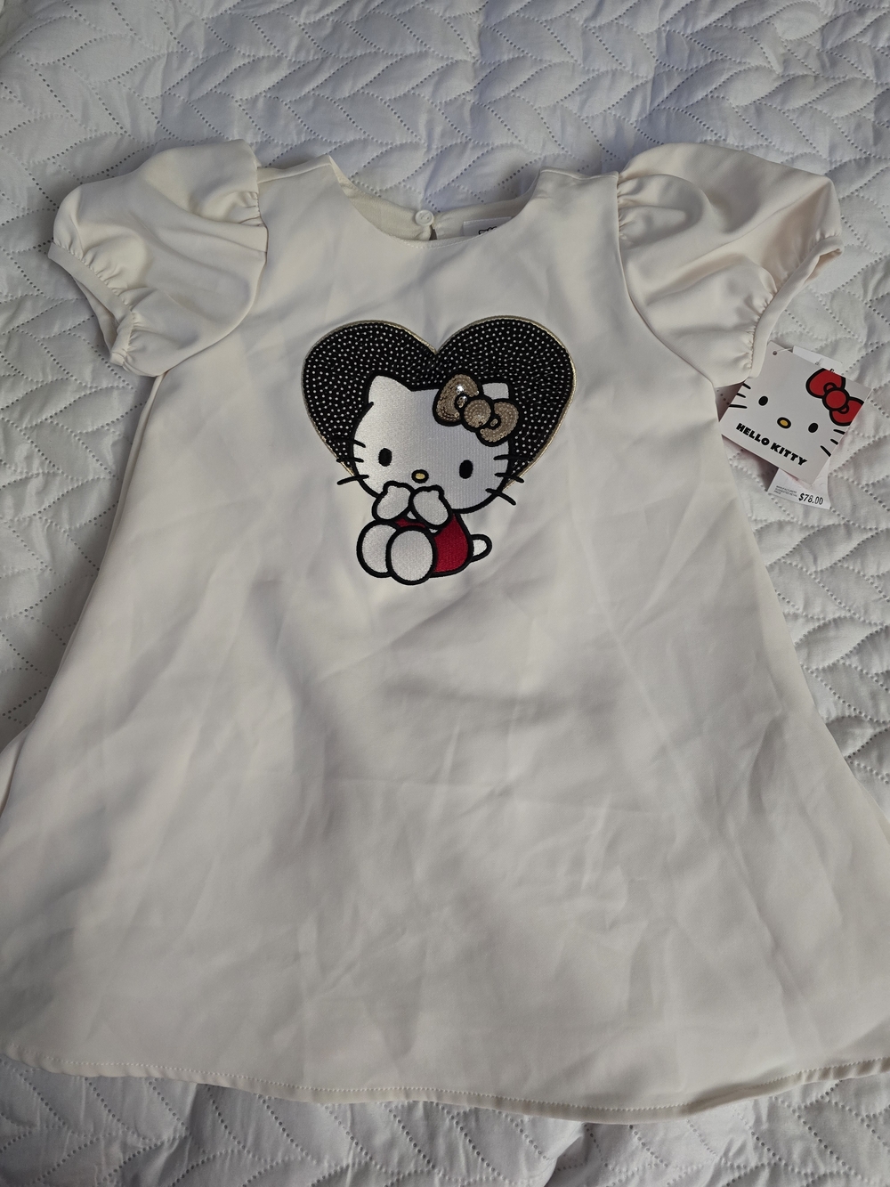 Hello Kitty White Dress with Black Heart and Red Accent